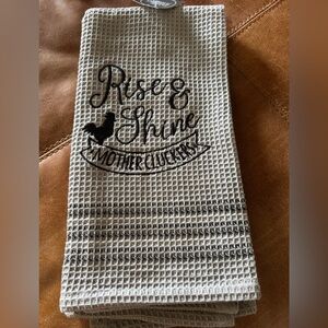 Rise & Shine Kitchen Towel Dish Hand Waffle Gray Black Embroidered